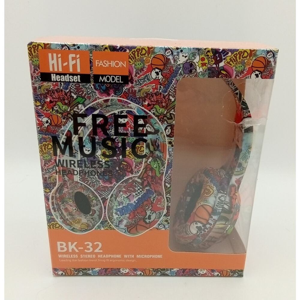 BK-32 Cuffie Bluetooth Wireless HI-FI with Microphone Graffi Design